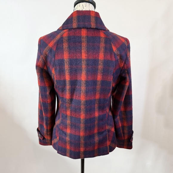 Tribal Plaid Wool Blend Pea Coat - Picture 5 of 10